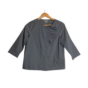 COS Geometric Print Blouse Ruffle Blue Career Office Quiet‎ Luxury Minimalist 4